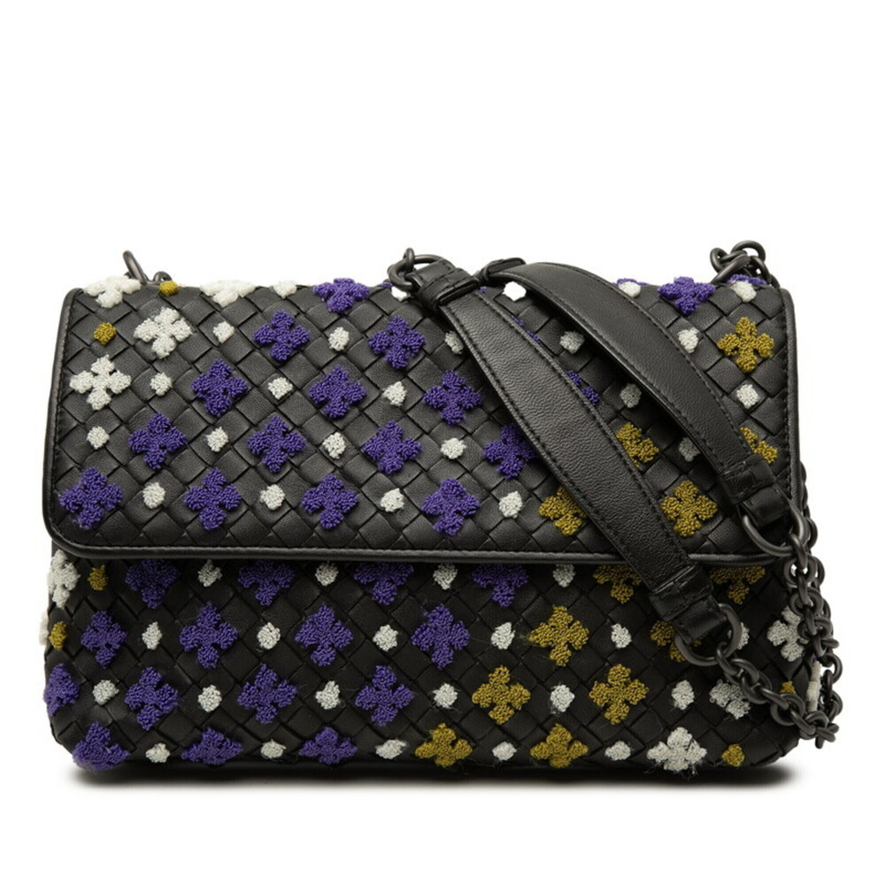 BOTTEGA VENETA Black Leather Intrecciato Shoulder Bag